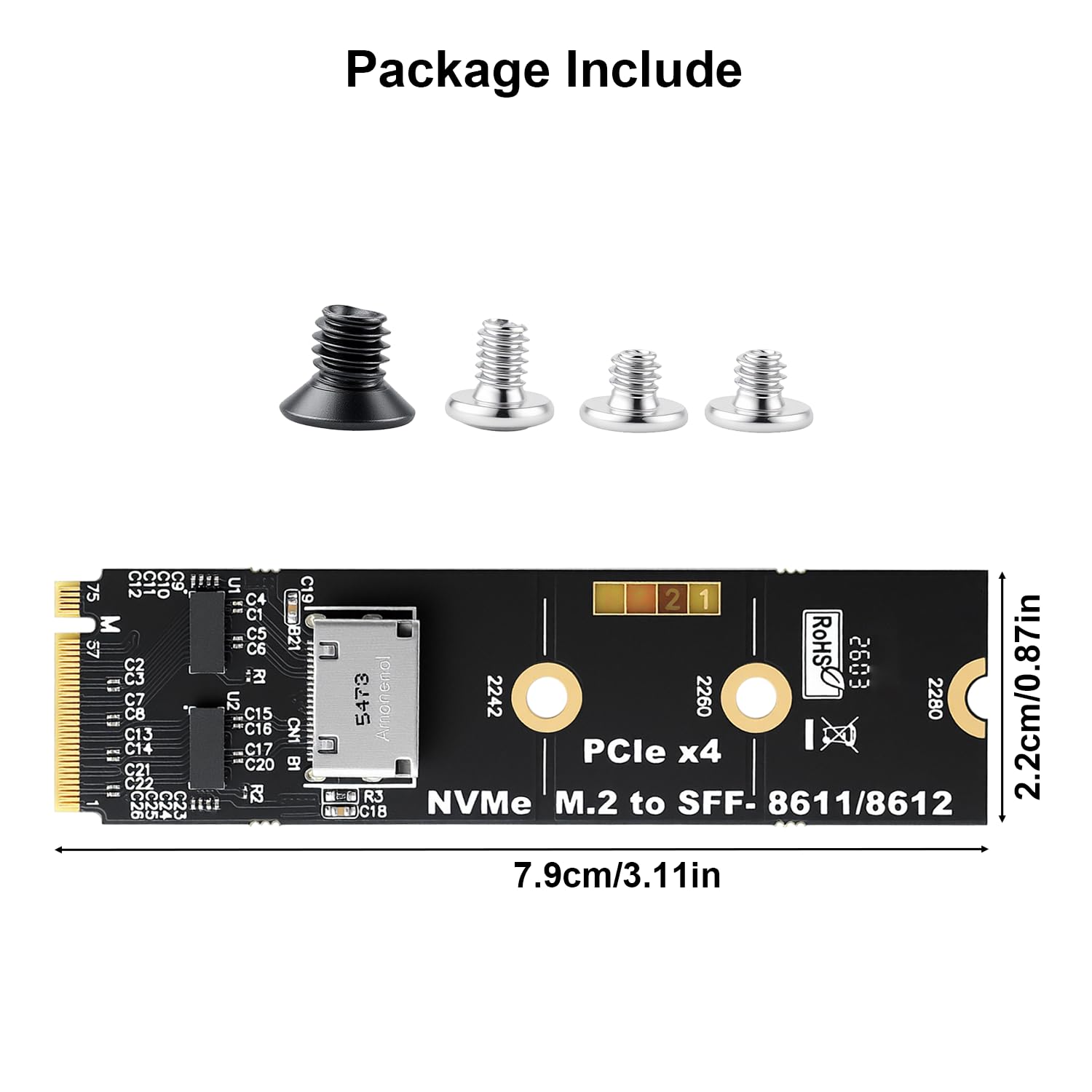 RGEEK Adattatore M.2 NVME a OCuLink SFF-8612, PCIe 5.0 x4 128Gbps a OCuLink | SFF-8611 4i Host Adapter con ReDriver, per eGPU GPU Schede Grafiche Esterne e M.2 NGFF SSD 2280 2260 2242