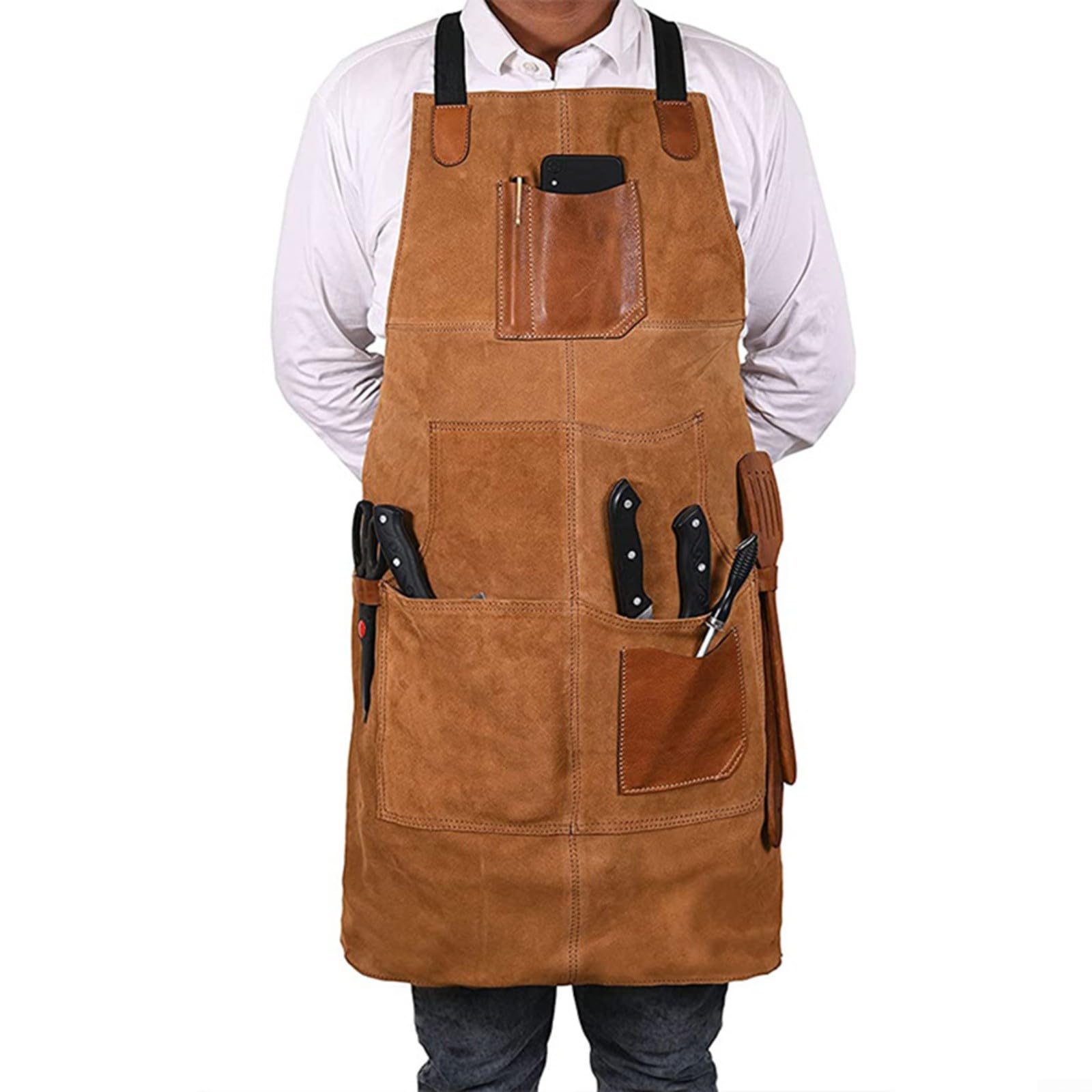 FABULETTA Delantal de fieltro de doble cara con cuero PU,correas ajustables, varios equipos de protección para soldadura, carpintería y cocina