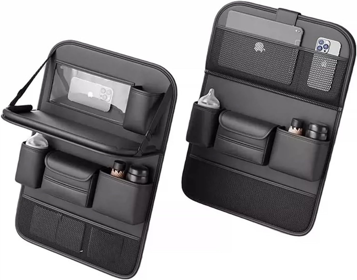 Car Storage Back of Seat Car Organizer 1PC Car Backseat Organizer with Tablet Holder,9 Storage Pockets PU Leather Foldable Tray Seat Back Protectors Kick Mats Travel(1pc Brown)