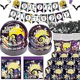 160Pcs Night Before Christmas Birthday Decorations Night Before Christmas Party Supplies Halloween Birthday Banner Jack Skellington Decorations Tableware for Halloween Party Decor