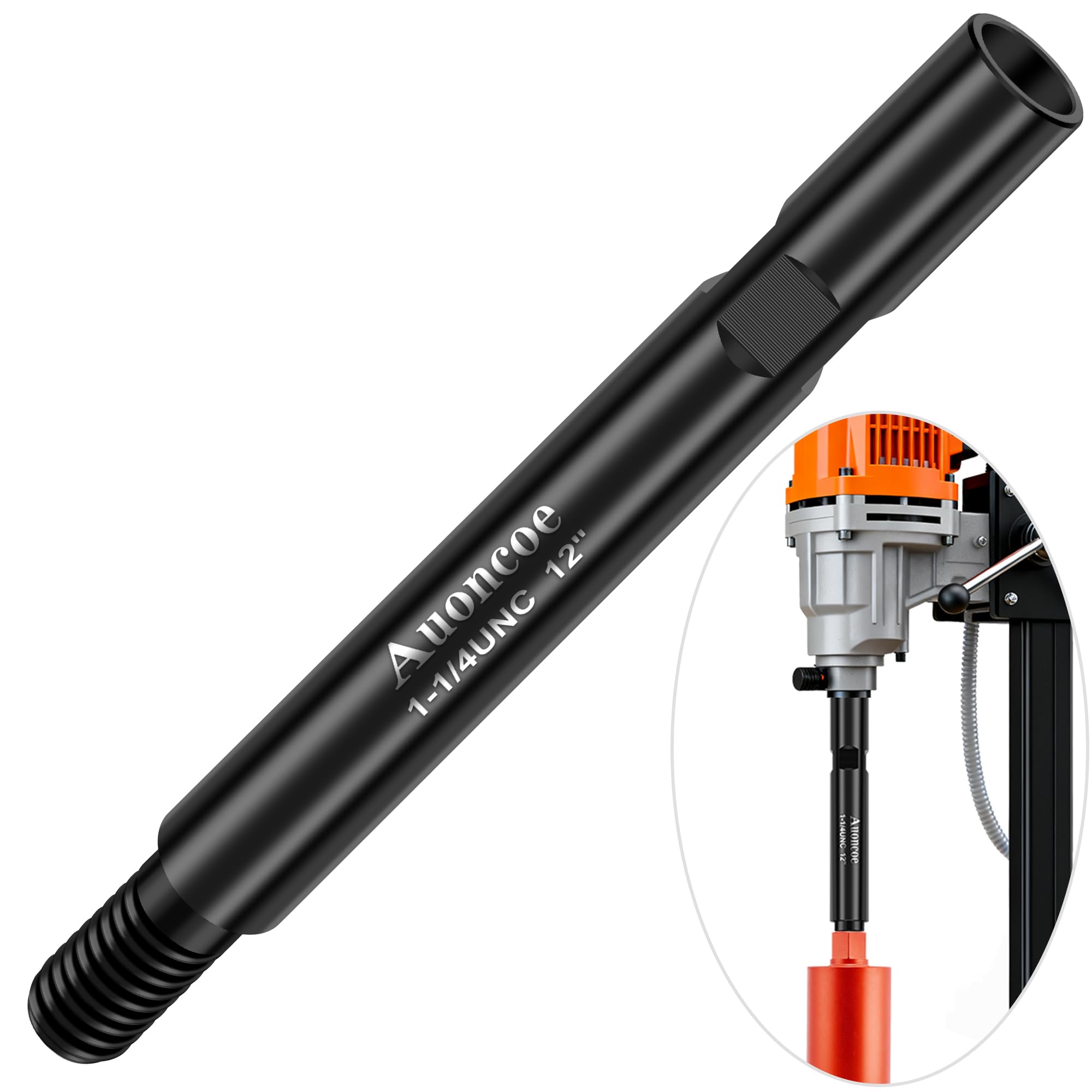 Varilla de extensión de broca de núcleo de 12 pulgadas – Roscas macho y hembra estándar de 1-1/4 pulgadas, acero de alta resistencia tratado térmicamente, perfecto para taladros de núcleo de mano y