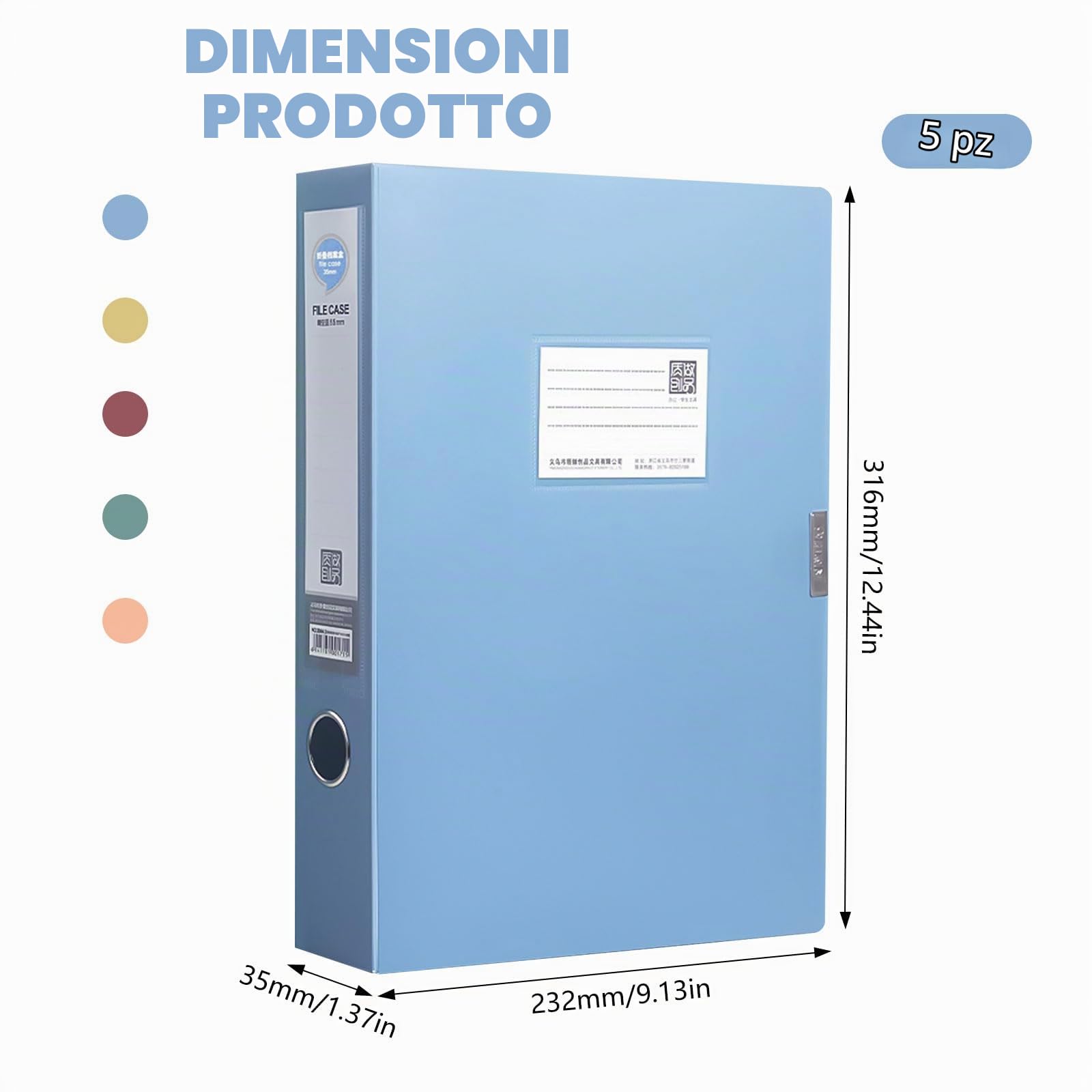 Faldoni Portadocumenti Altezza 35mm senza Anelli 5 Pezzi | Raccoglitore Documenti A4 Fascicolatore, Faldoni Portadocumenti A4 Dox senza Anelli per Ufficio, Scuole Dormitorio e Casa