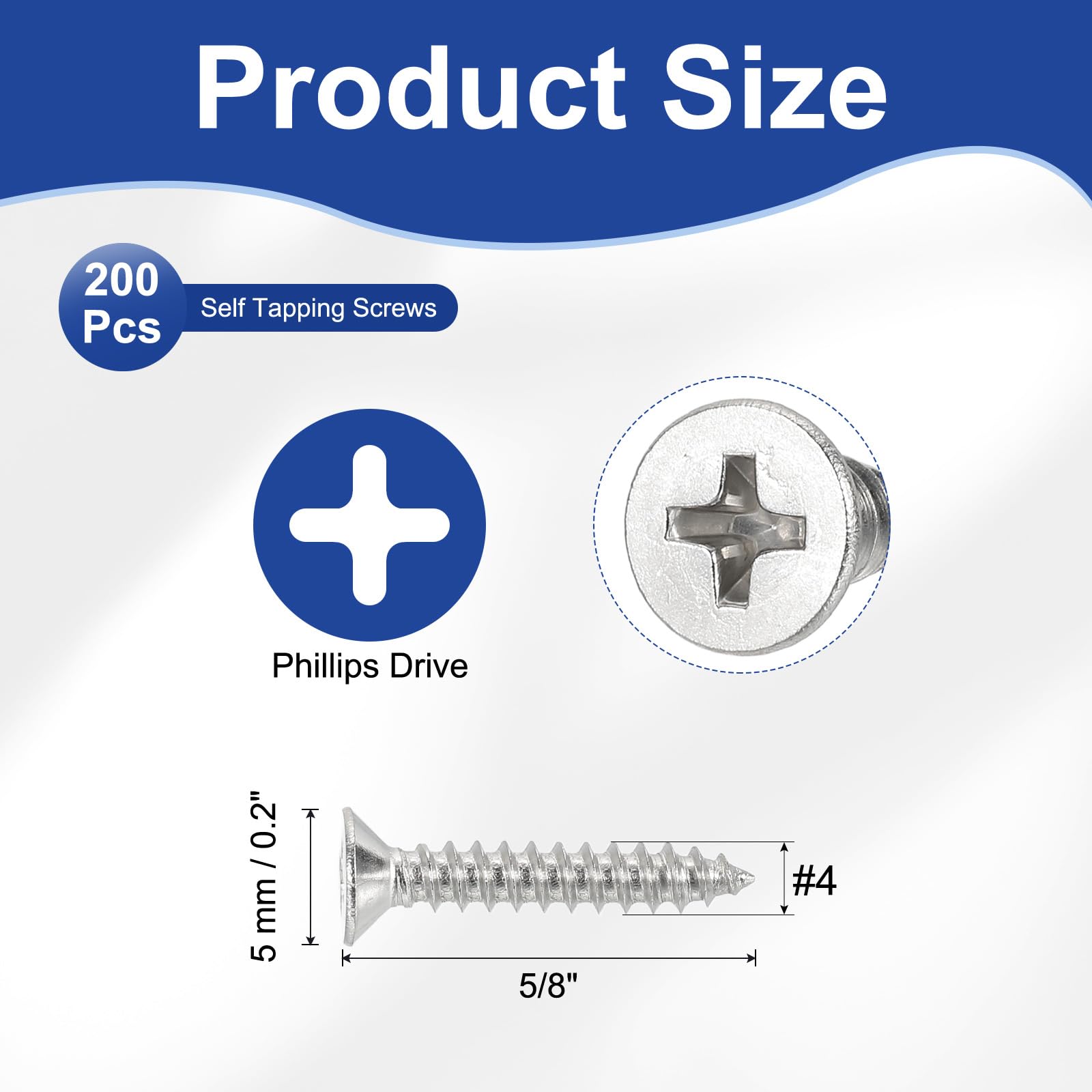 PATIKIL #4x5/8" Flat Head Sheet Metal Screws - Image 2