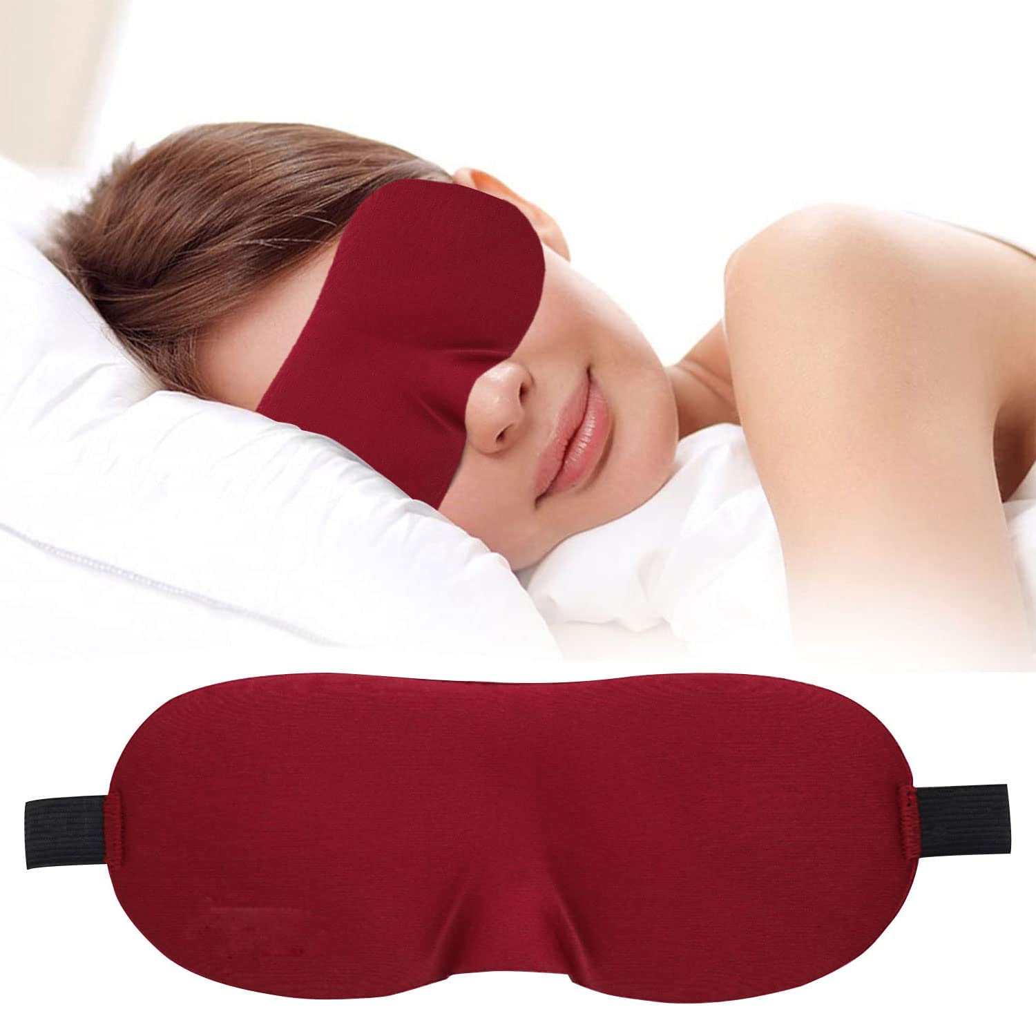 3D Contoured Eye Mask for Sleeping, Luxury Blindfold Sleep Mask with Adjustable Strap, Soft and Comfortable Night Eye Mask for Men Women, Light Blocking Eye Blinder for Travel Sleeping, Burgundy
