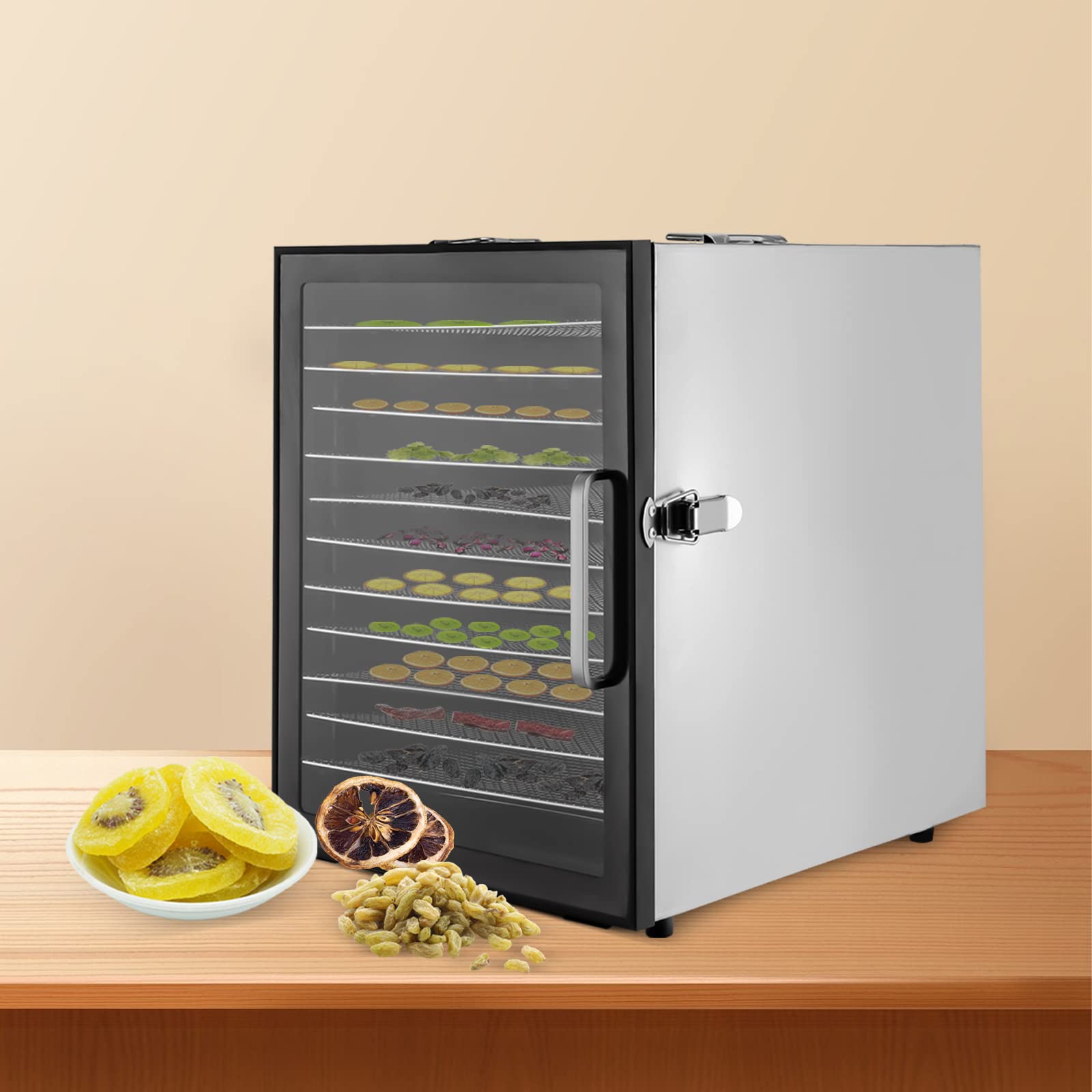 Lebensmittel-Dehydrator, 800W Gefrier-Trockner für Lebensmittel, Edelstahl Dörrautomat 30-80℃ Dehydrator Dörautomat Obsttrockner für Snacks, Fleisch, Obst