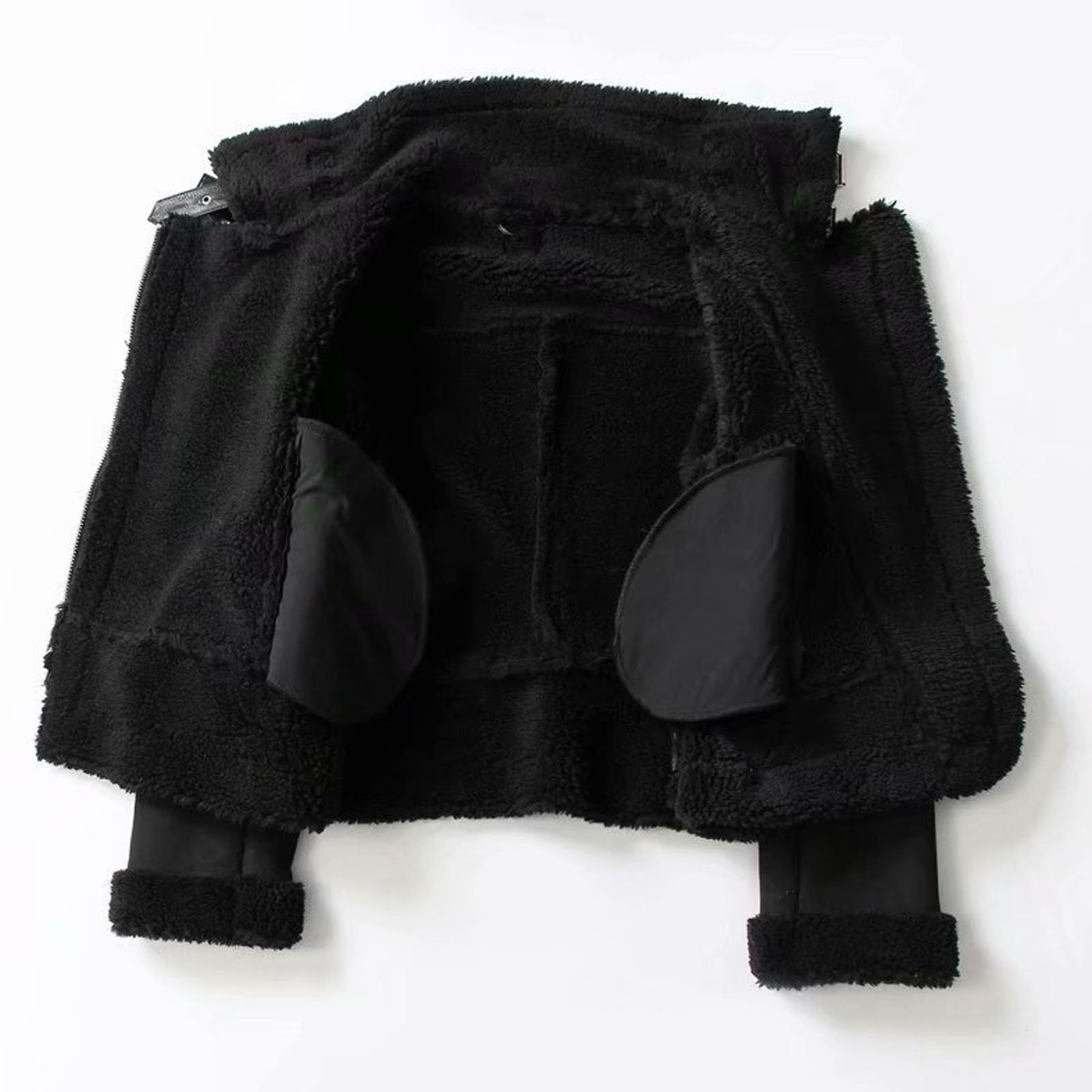 Veste en similicuir pour femme, parka épaisse doublée avec fermeture éclair et poches