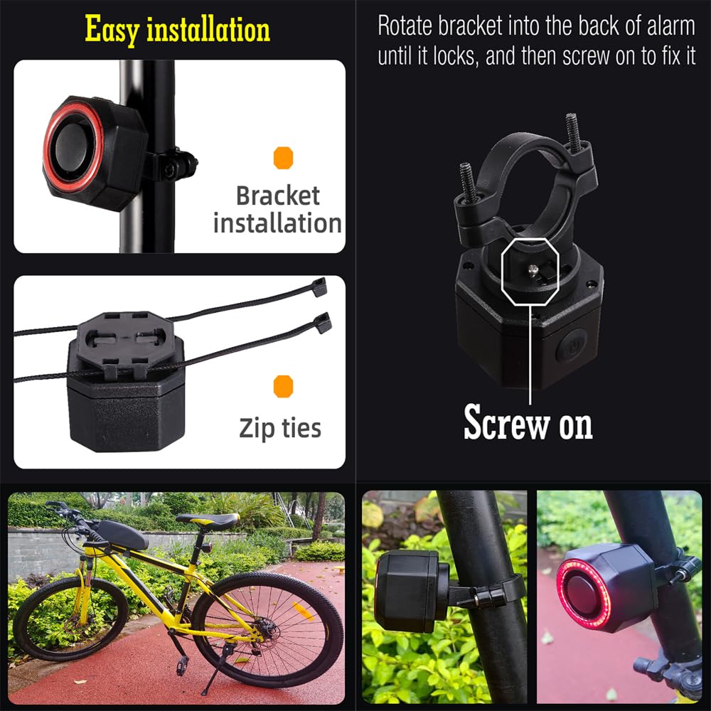 Feu arrière de vélo rechargeable par USB - Alarme anti-voleur - Sans fil - Étanche - Sécurité VTT - Télécommande intelligente - Panneau clignotant - Lampe pour vélo électrique et scooter