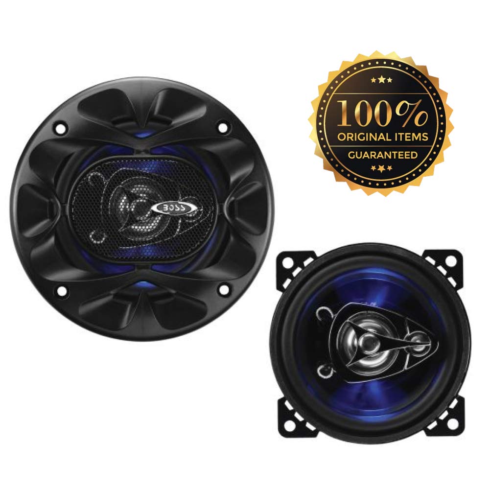 2 Altavoces Compatible con Boss Audio Systems BE423 BE 423 coaxial de 3 vías 10,00 cm 100 mm 4" de diámetro 112 vatios rms y 225 vatios máx 4 ohmios 90 db con led Azul y suspensión de Goma, por par