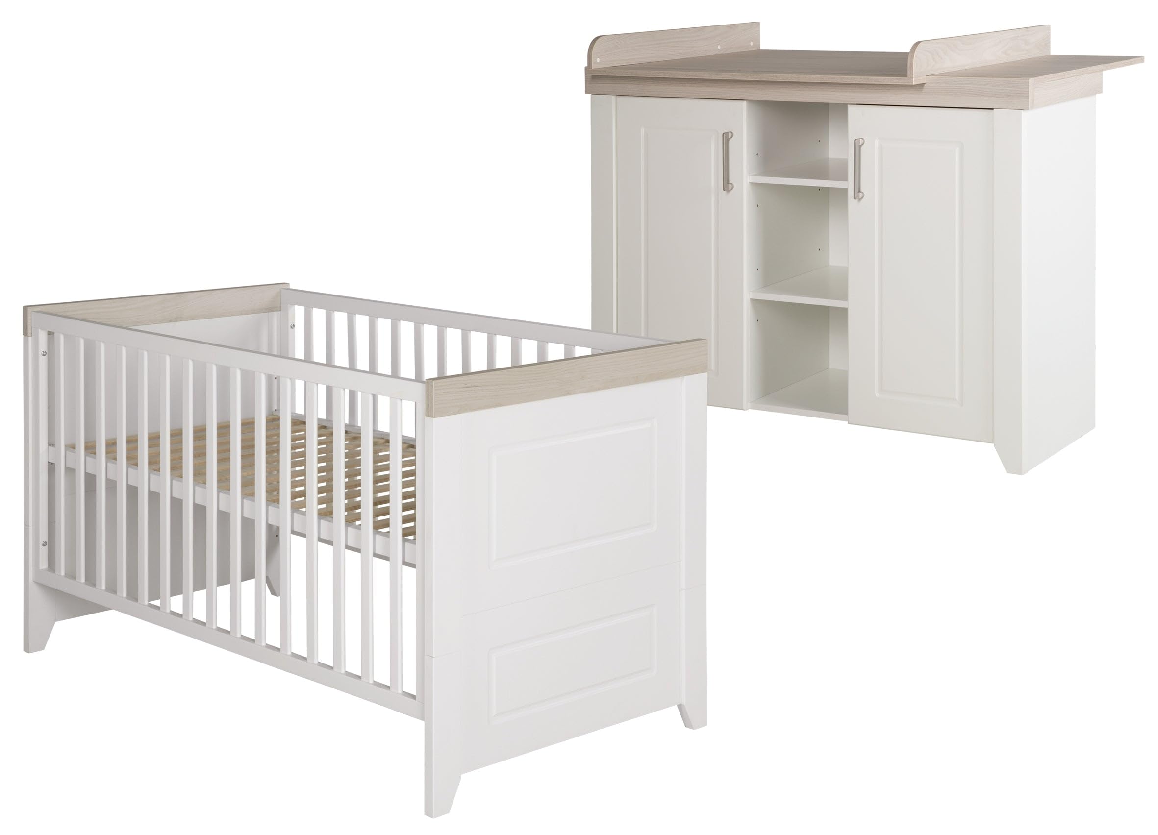 roba Chambre Bébé Duo Felicia Lit Évolutif 70 x 140 cm Commode à Langer Large Poignées Métalliques Blanc Bois