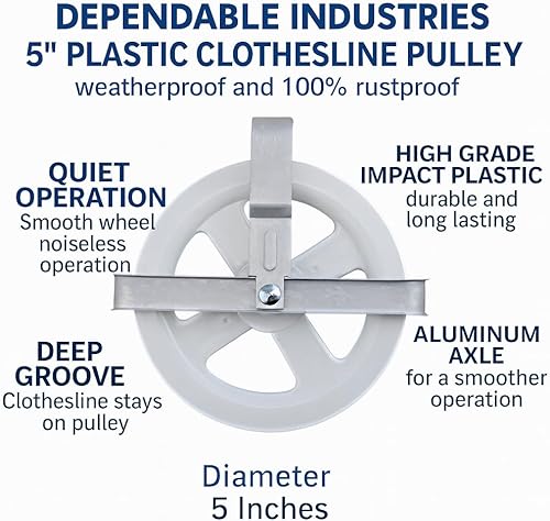 Miniatura 2 de Polea de tendedero resistente a la intemperie de 5 pulgadas con rueda de plástico duradera y eje de aluminio, a prueba de óxido, ranura profunda