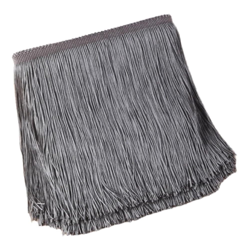 Blausky 20 cm x 2 m Wide Tassel Fringe Trim Dance Fringe Cut Fringe Silky Fringe Ribbon Decorative Ribbon Fringe Trim Ribbons for Sewing, for Latin Dress, Lingerie Curtains, Grey