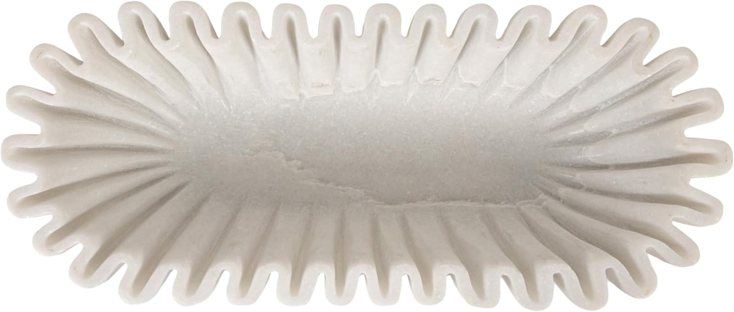 Creative Co-Op Marble Oval Ruffle Bowl, White