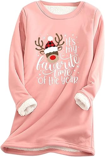 JEGULV Sudaderas de forro polar con forro polar para mujer, talla grande, cuello redondo, sudadera deportiva de manga larga, túnica de invierno