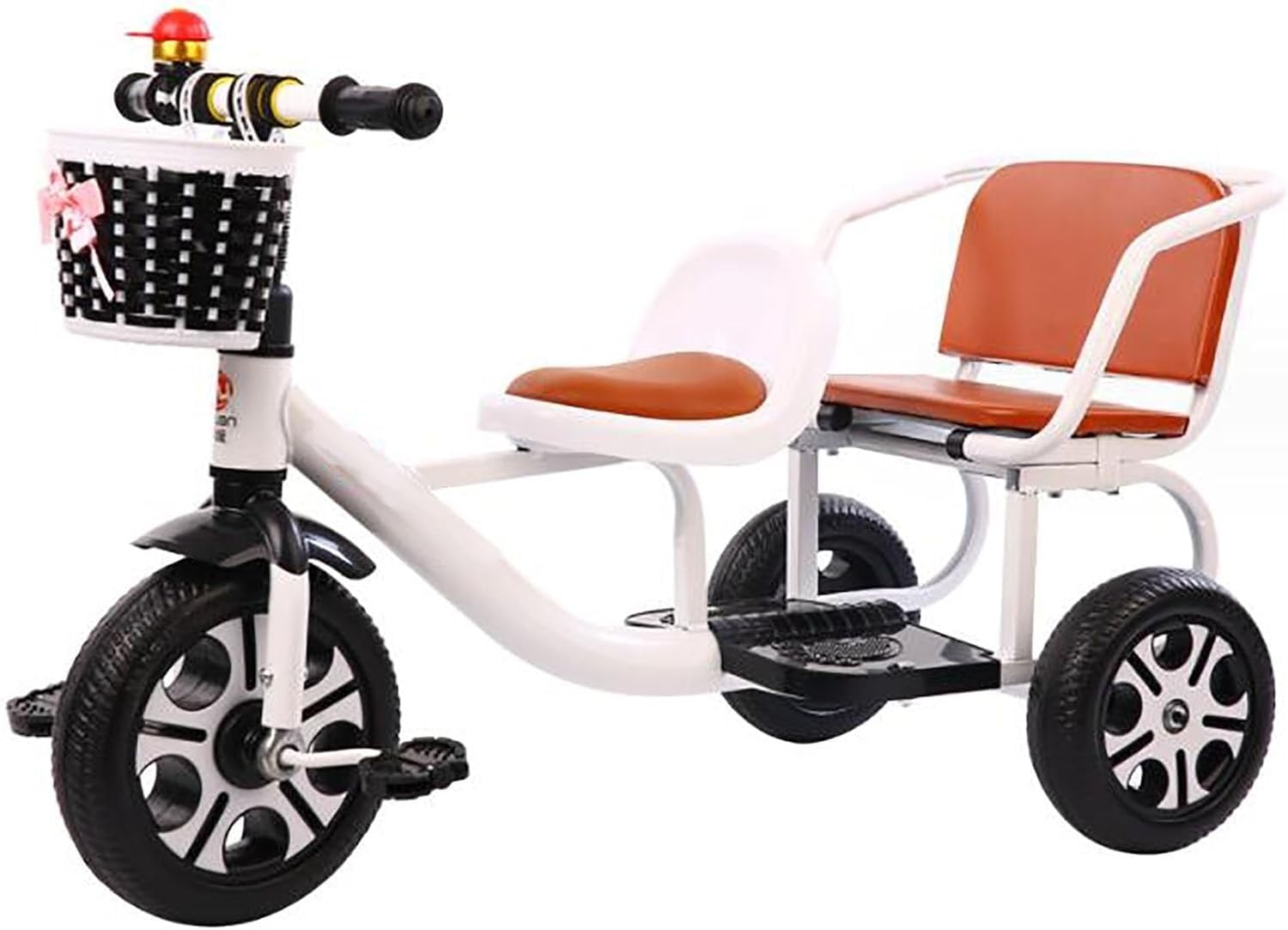 Double Seat Children Tricycle with Back Storage Basket - Perfect Multifunction Trike for Two Ages 1-6 Years Old Over 1 Year Girl Gifts(White)