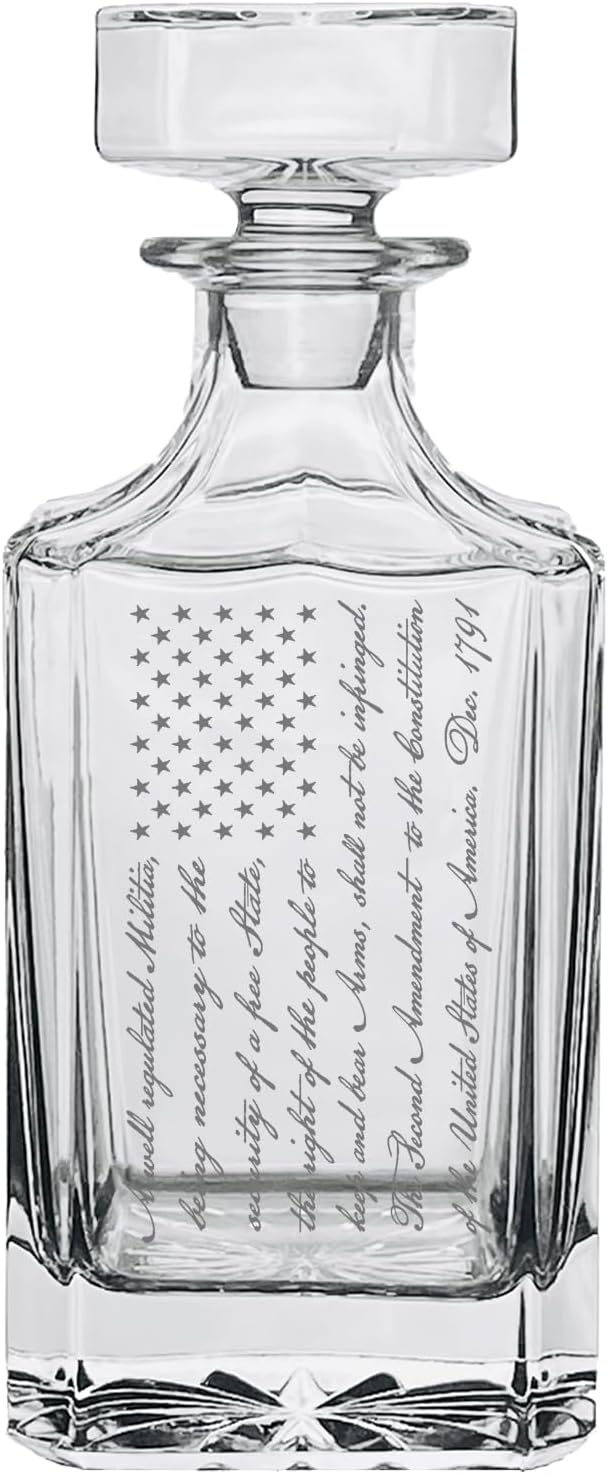 Rogue River Tactical 2nd Amendment American US Flag USA Patriotic Whiskey Decanter With Airtight Glass Stopper Custom Gift for Men Dad Veteran Father's Day