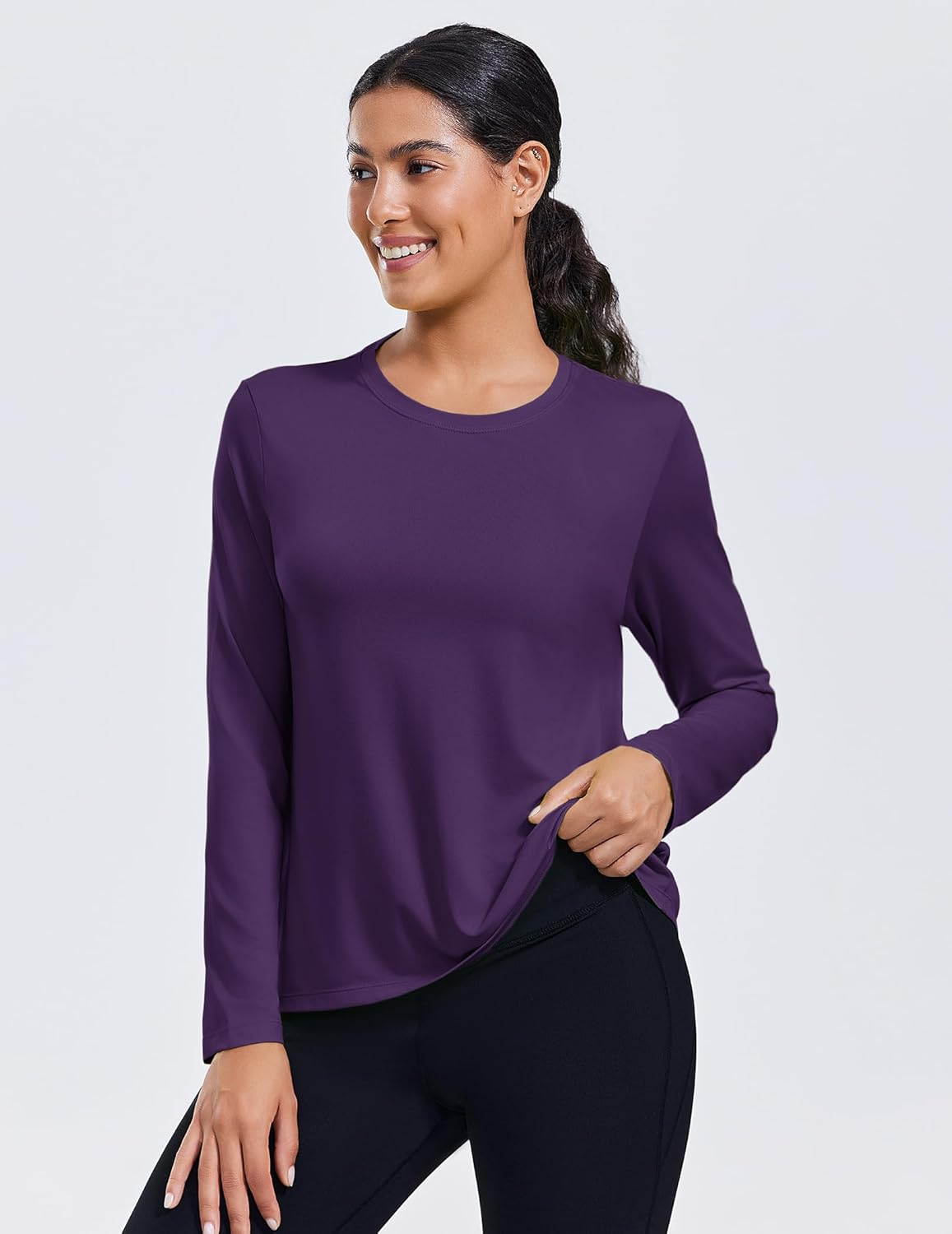 PINSPARK Workout Tops for Women Long Sleeve Athletic Shirt Soft Loose Fit Exercise Shirt with Back Pleated Pilates Yoga Tops - Image 2