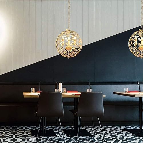 Miniatura 3 de Lámpara de techo moderna de 3 luces de bola dorada de hierro forjado, lámpara colgante de hoja E14, diseño artístico para dormitorio, comedor,