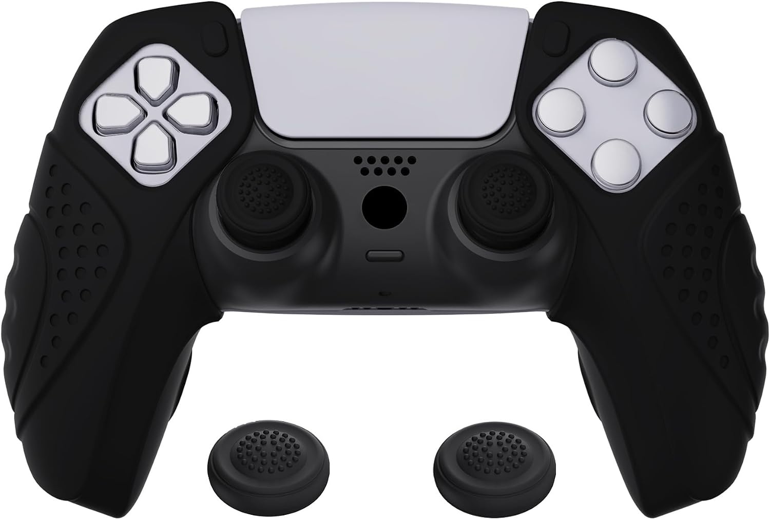 PlayVital Guardian Edition Ergonomic Soft Controller Silicone Case Grips for ps5 Compatible with Charging Station Rubber Protector Skins with Thumbstick Caps for ps5 Controller - Black
