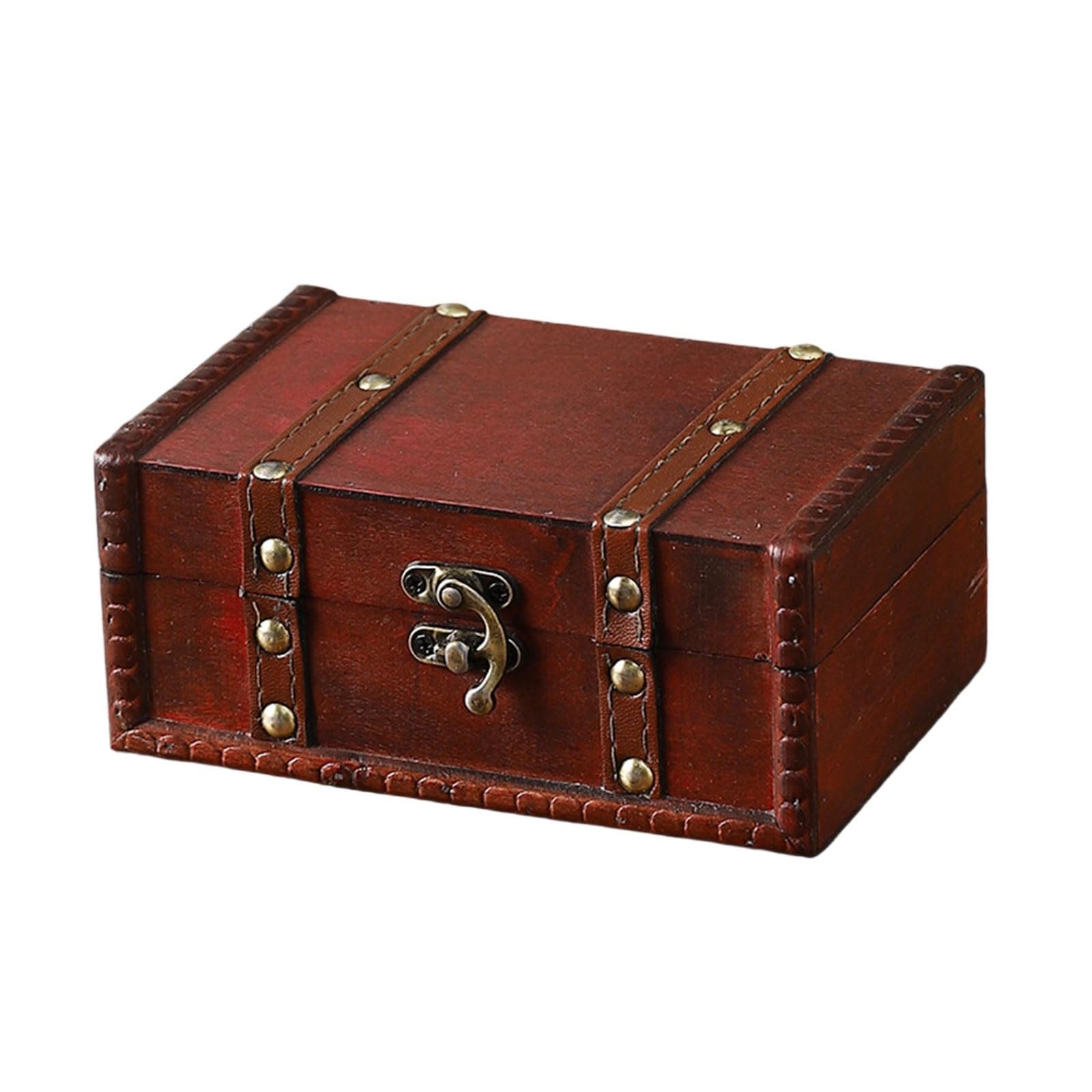 Jazuaiao Antique Styles Locking Wooden Chest Safe Storage Solution for Documents Jewelry Toy Vintage Styles Homes Organization Bucolic Wooden Trunk with Secure Closure