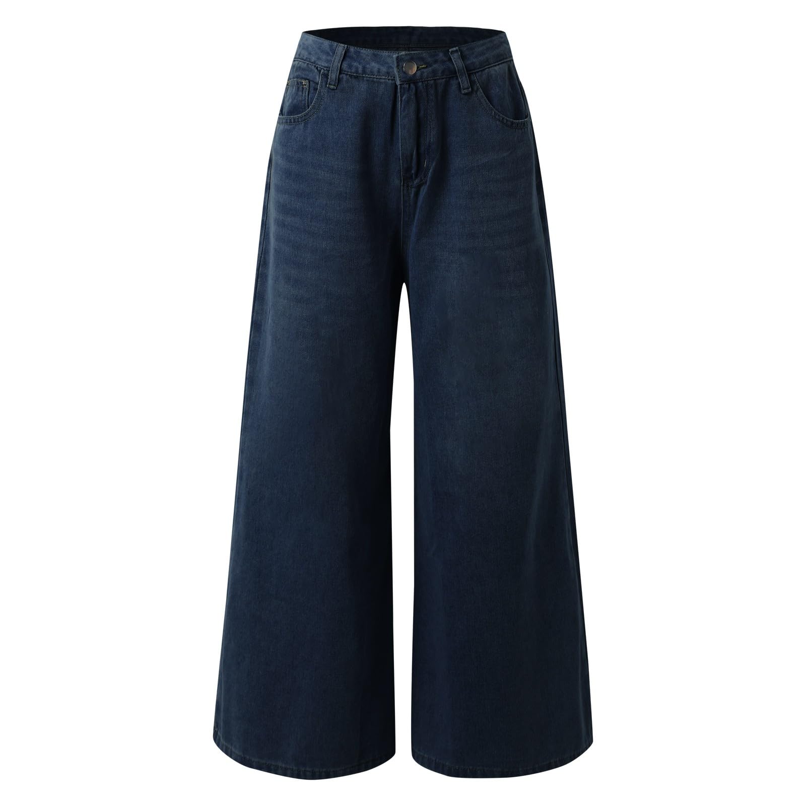 Damen Hose, 2024 Hoch Taillierte Mit Weitem Bein Für Im Frühjahr Und Hohe Und Große Rockhosen Mit Saum. Aus Verwaschenem Denim Mit Großem Bein., Für Arbeit Und Freizeit