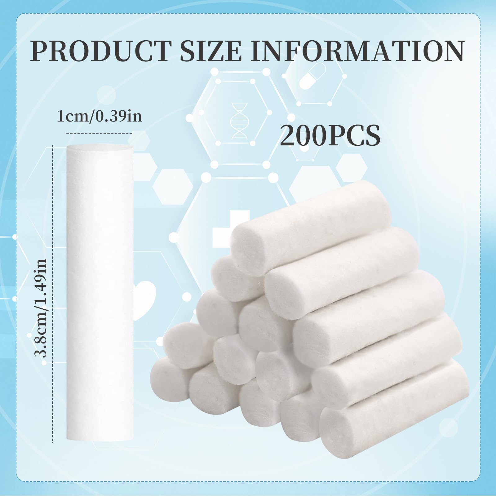 200 pezzi Panni in Cotone per Dentisti,Rotoli di Cotone Dentale,Tamponi per Dentisti,Batuffolo Arrotolato,Batuffoli di Arrotolato Dentale