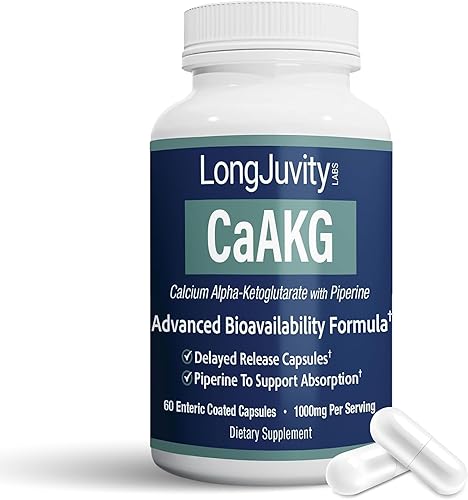 LongJuvity - Suplemento AKG de liberación temporal de alfa-cetoglutarato de calcio (1,000 mg por porción), salud intestinal, salud ósea,