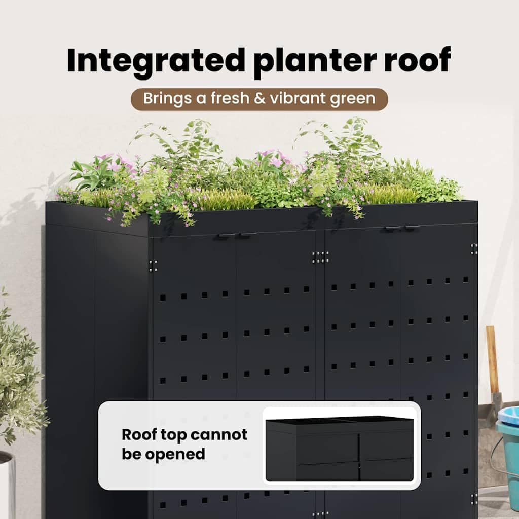vidaXL Rangement de Poubelle à roulettes pour 2 poubelles Noir, Jardin et Terrasse, Enclos à déchets Moderne, Unité de Rangement écolo, Pot stylé, Solution Extensible