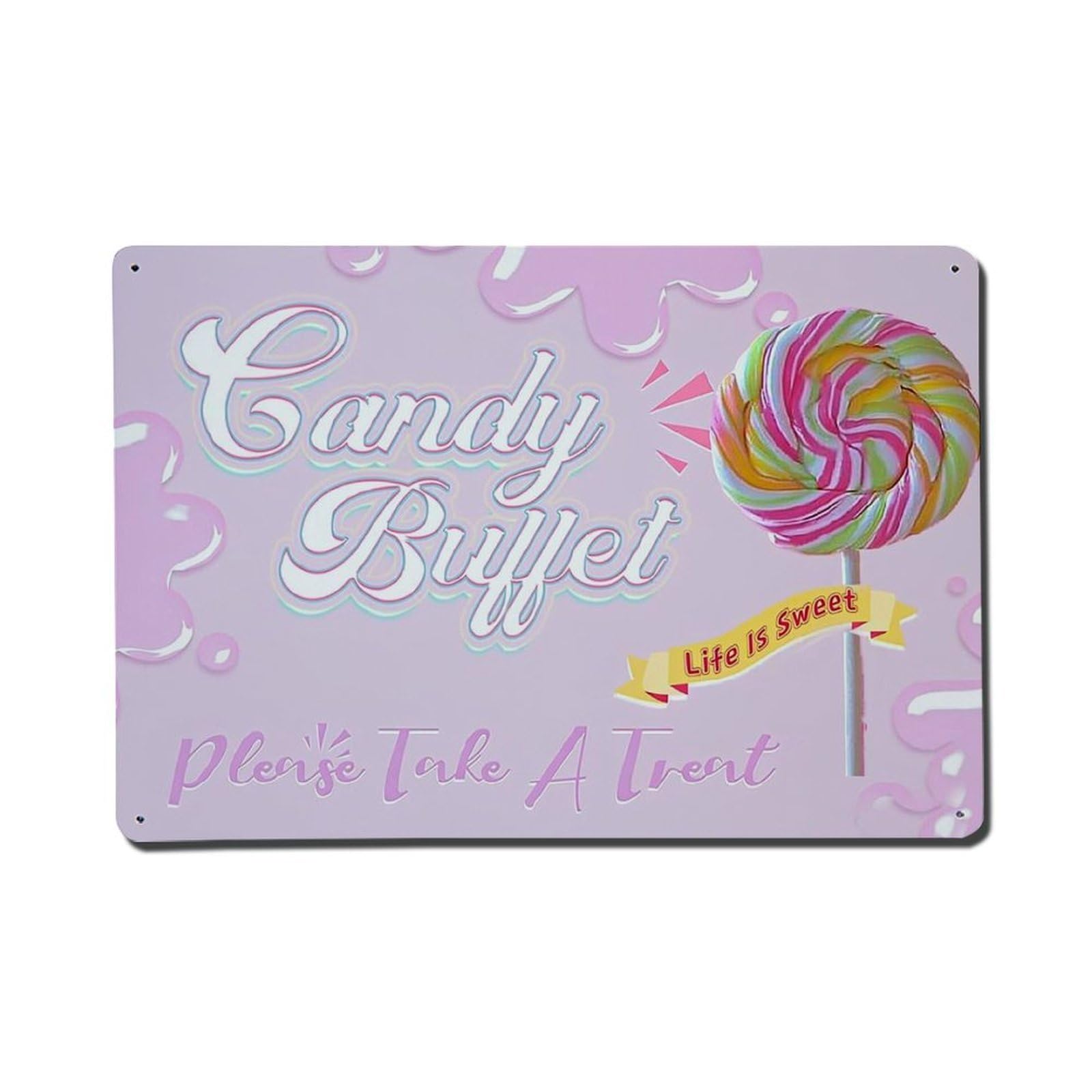 Candy Buffet Please Take Treat Retro Metal Tin Sign, Vintage Metal Poster for Bar, Home, Man Cave, Kitchen, Laundry Room Art Decor 8x12 Inch