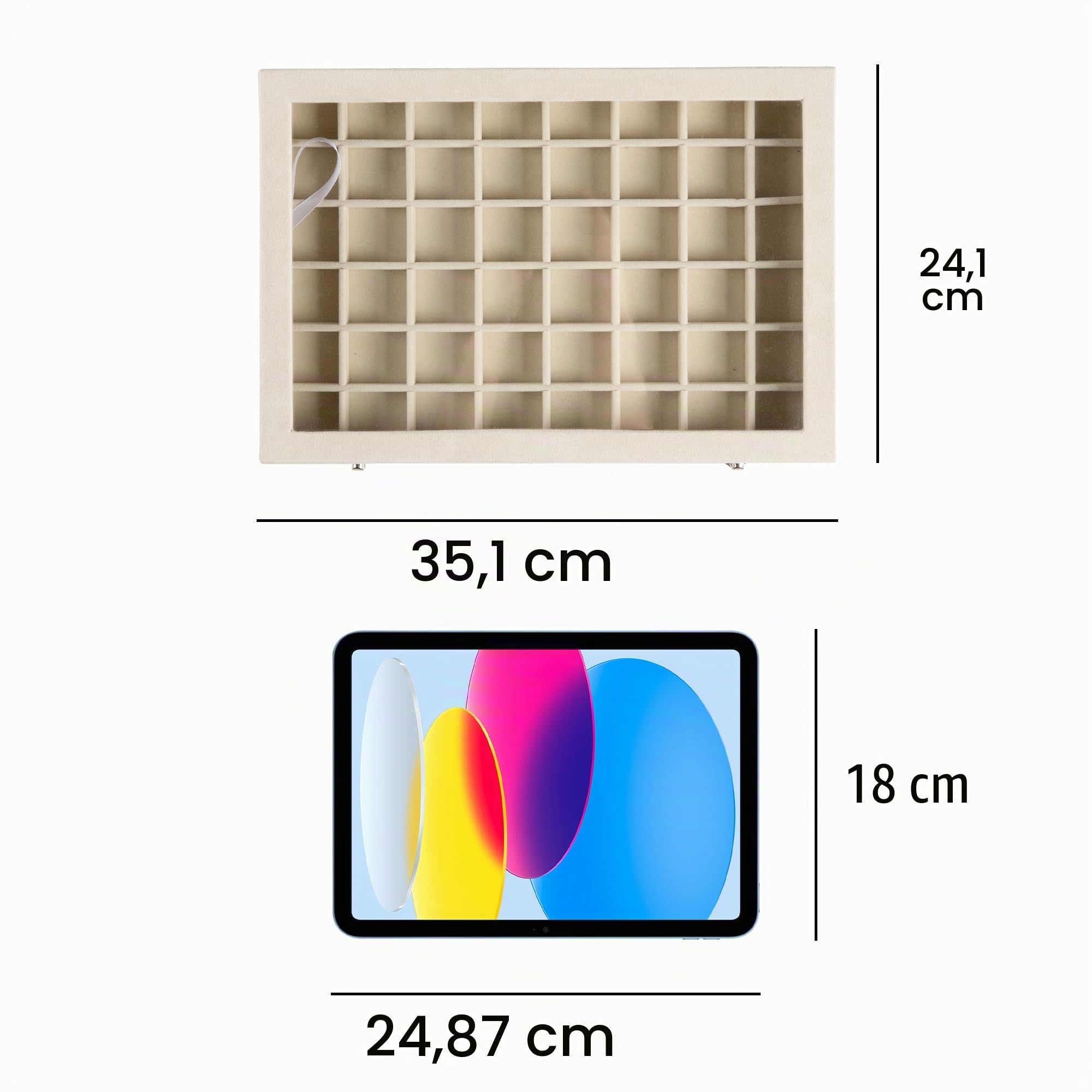 Frebeauty Coffret à bijoux 48 compartiments avec couvercle en verre, velour | Organisateur de boucles d'oreilles réglable, couvercle en verre, intérieur en velours de qualité supérieure
