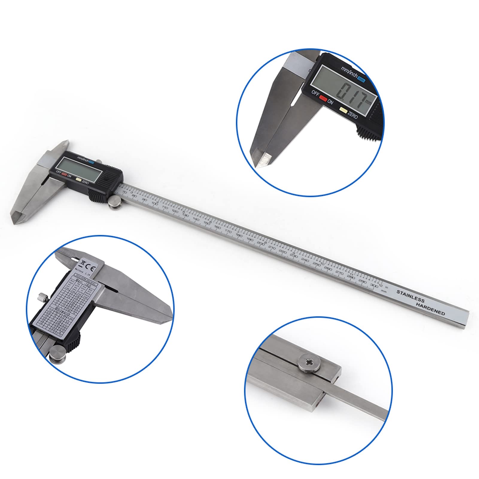 Digitaler Messschieber, 300 mm, elektronisches Messwerkzeug mit großem LCD- Display, Mikrometer, Edelstahl, Heimwerken, Holzbearbeitung, 3D-Druck