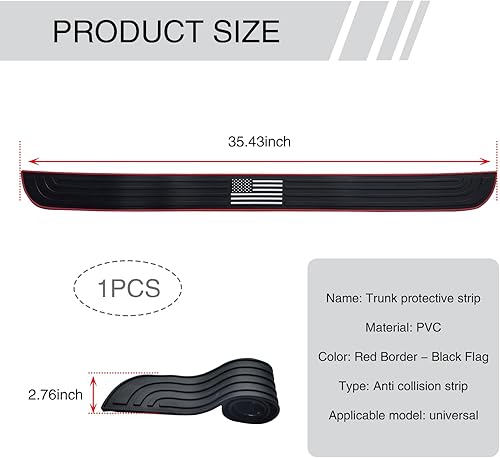 Miniatura 2 de Fogfar 1 tira antiarañazos para maletero de automóvil, 35.43 x 2.75 pulgadas, PVC con bandera estadounidense, borde rojo, calcomanía protectora