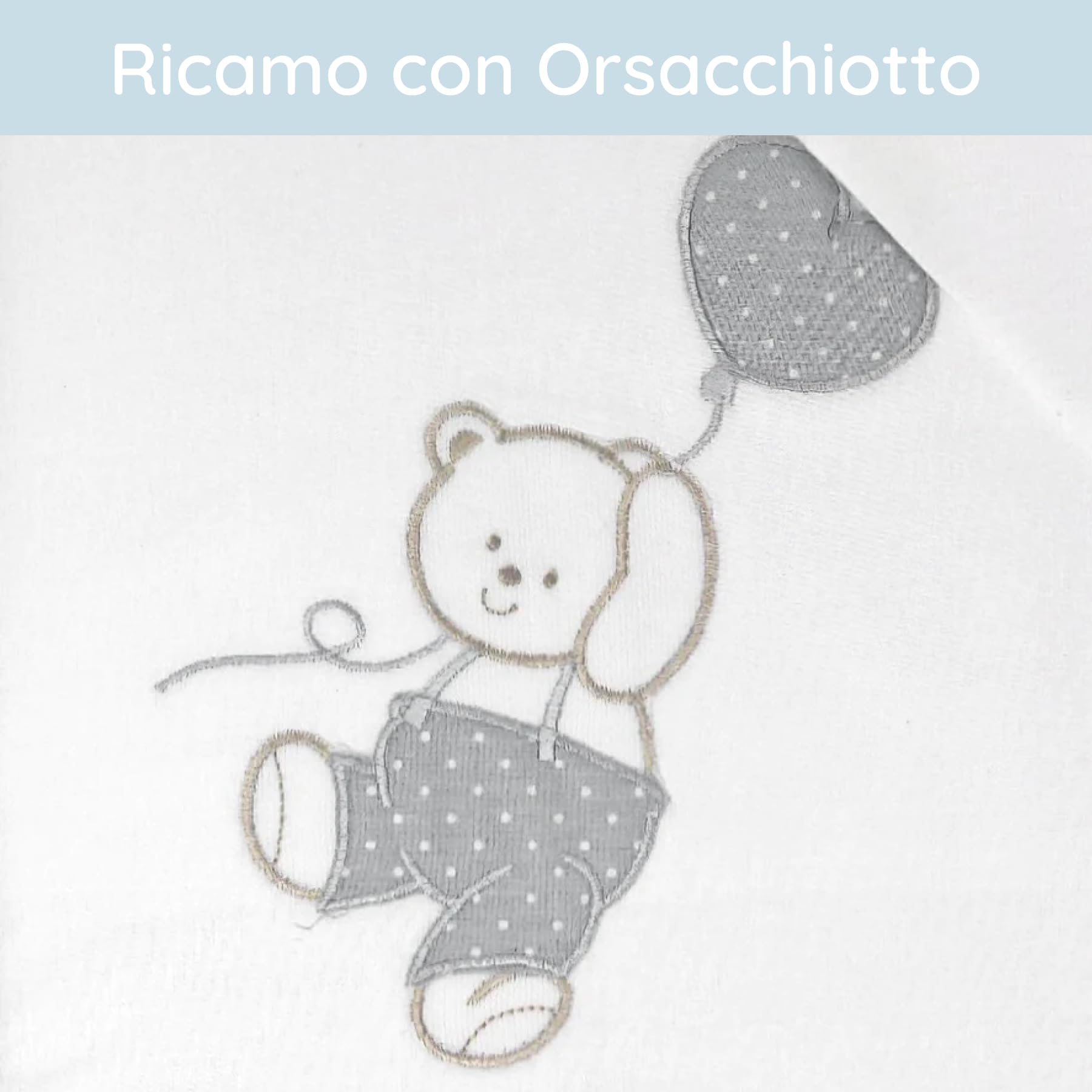 Lisola Baby-Bettwäsche-Set, für Kinderbett oder Wiege, Bettlaken 120 x 180 cm + Kissenbezug 40 x 60 cm + Spannbettlaken 60 x 130 cm, Made in Italy, aus reiner Baumwolle, Stickerei mit Bärenmotiv,