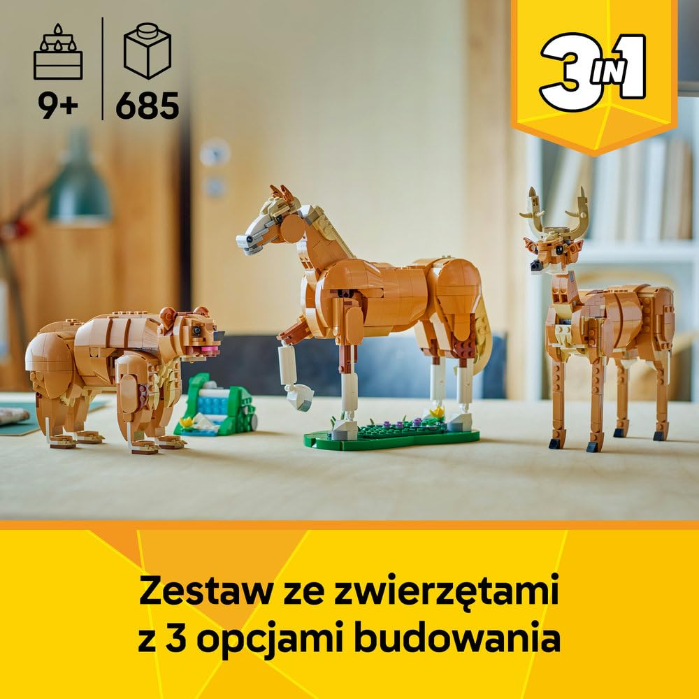 LEGO Creator 3 w 1 Piękny koń 31166 | Zestaw klocków konstrukcyjnych, figurka konia do przebudowy na niedźwiedzia lub jelenia, prezent dla dzieci 9+, 685 elementów