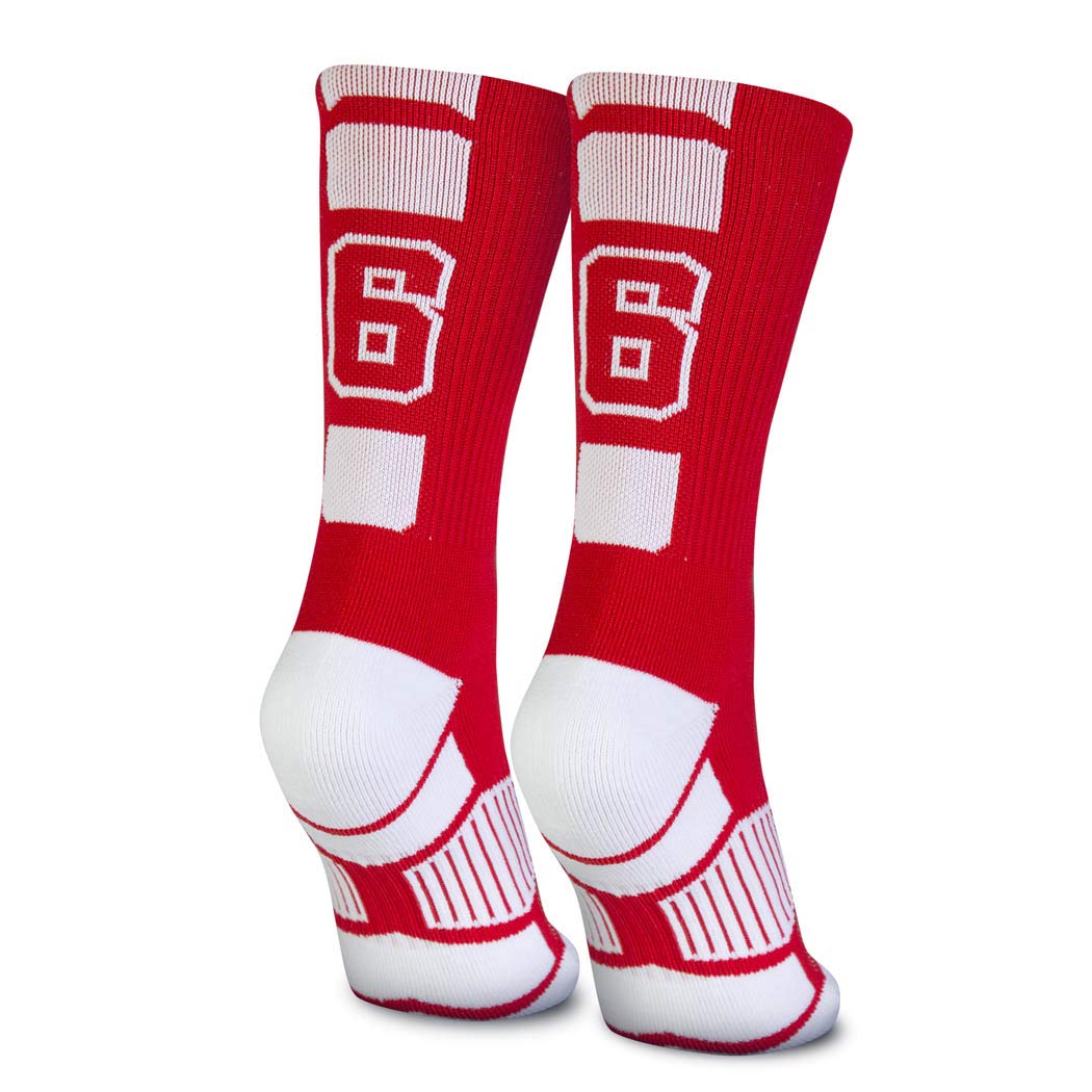 ChalkTalkSPORTS Custom Team Number Socks Youth Adult Athletic Performance Socks Red Number Socks Choose Your Number