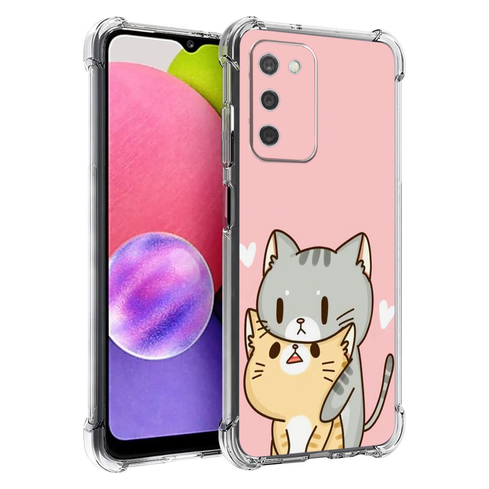 Beaucov Galaxy A03s Case, Green Cat Yellow Cat Drop Protection Shockproof Case TPU Full Body Protective Scratch-Resistant Cover for Samsung Galaxy