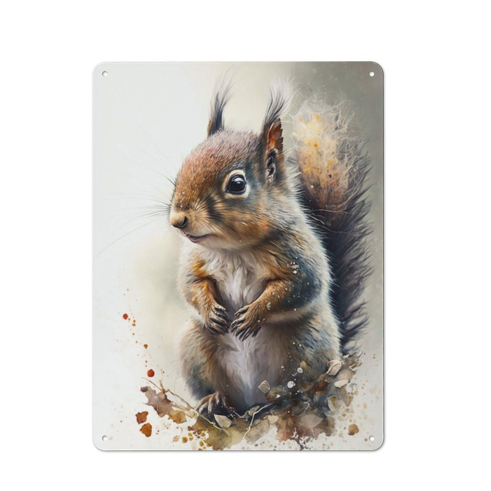 Workshop Style Squirrel Watercolor Sketch Tin Sign 40x30cm, Industrial Wall Art for Garage, Hobby Room, Office Or Man Cave