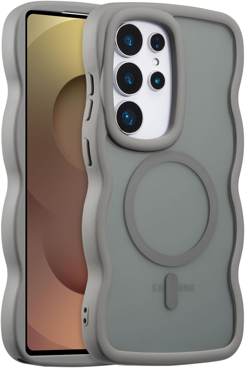 XIZYO for Samsung Galaxy S25 Ultra Case, Cute Wavy Compatible with Magsafe, Curly Wave Frame Women Men Magnetic Clear Matte TPU Bumper Shockproof Case for S25 Ultra, Grey