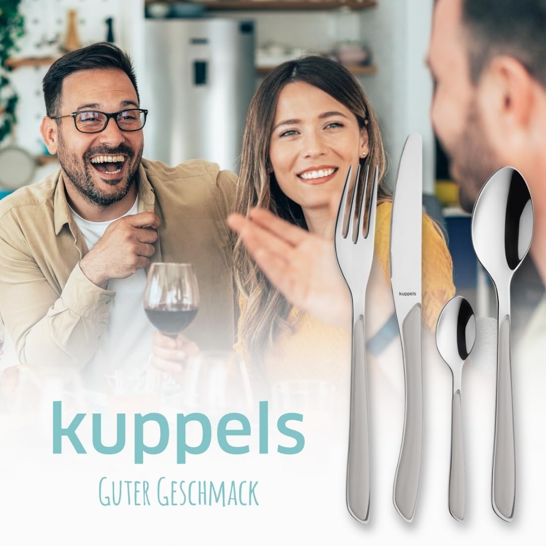Kuppels Service de Couverts à Prisme en Acier Inoxydable Poli, Couverts 24 pièces, pour 6 Personnes, Manches en Plastique de Haute qualité en Gris Clair, Inoxydable, Lavable au Lave-Vaisselle