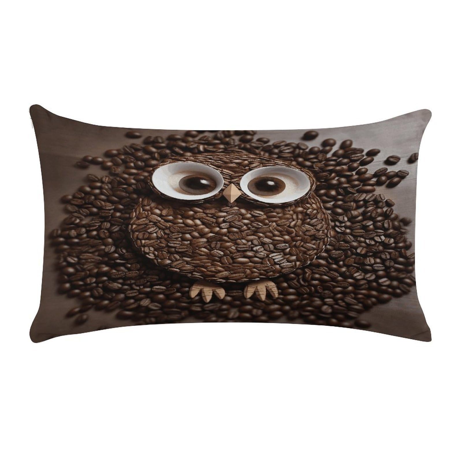 VstaDank Coffee Bean Owl Throw Pillow Covers Rectangular Cushion Case Short Plush Pillowcase with Zipper Luxury Cozy Lumbar Pillows Shells Decorative Pillow Shams 12 X 20 Inch
