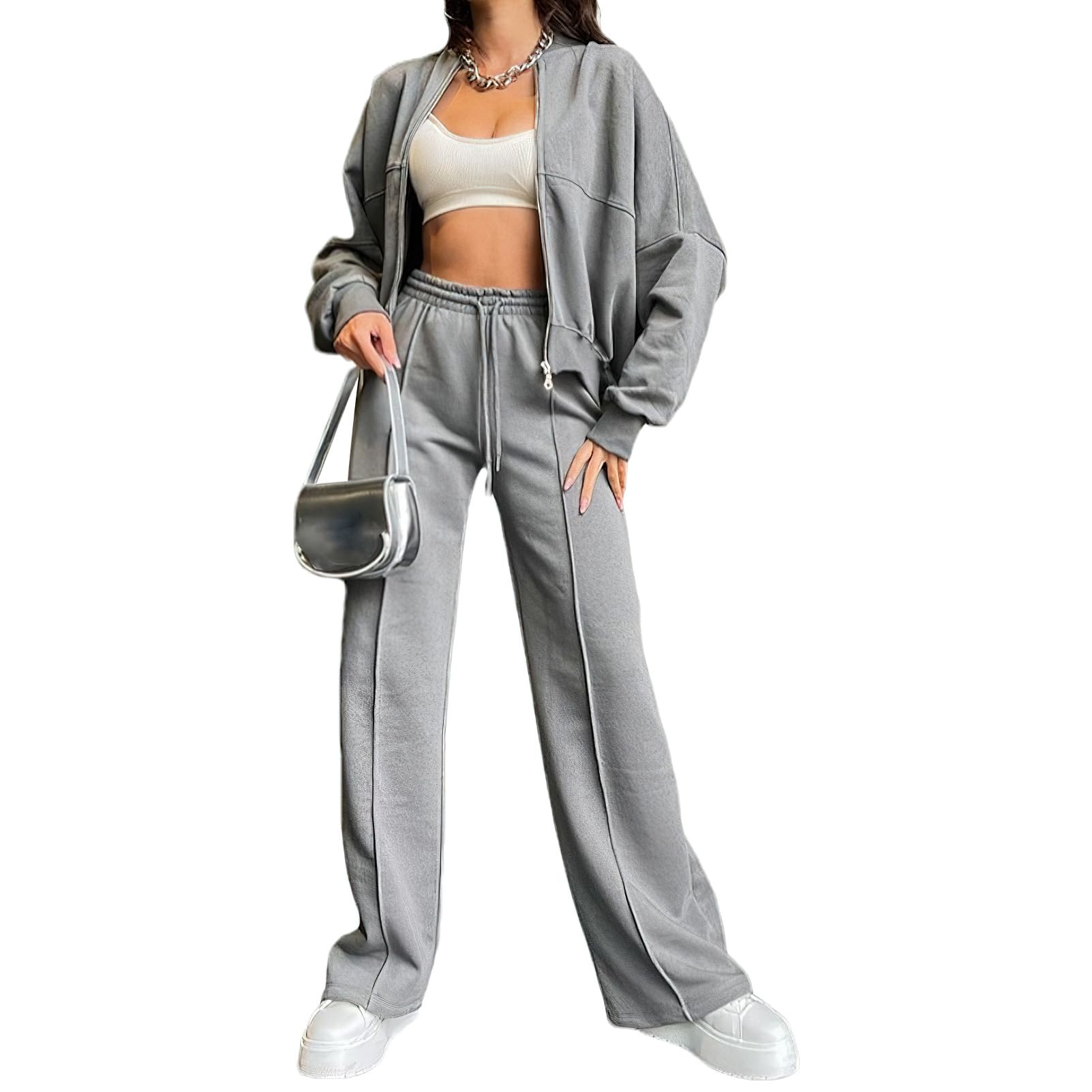 amropi Survêtement Femme Ensemble de Veste à Zippé et Pantalon Jogging