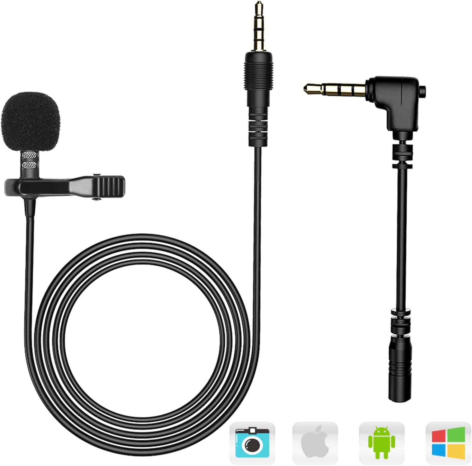 Clip on Microphone, 3.5mm Lavalier Lapel Omnidirectional Condenser Microphone for Android Samsung Sony Huawei Xiaomi Smartphones Mobile Device Computer PC Laptop Mic