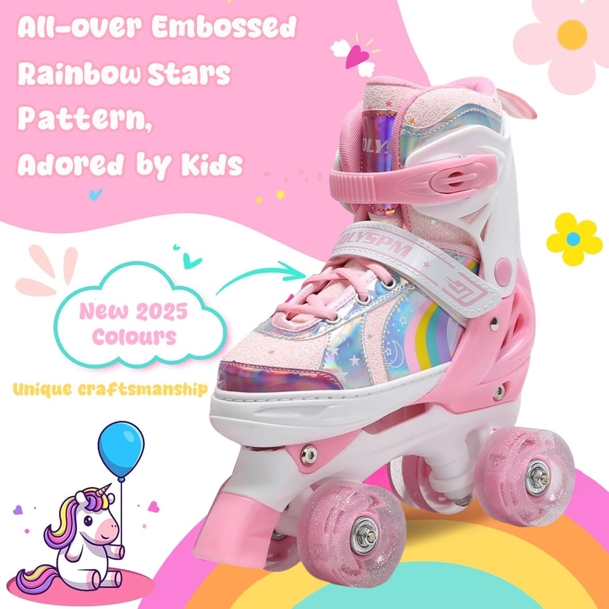 Patins à roulettes pour Enfants, 8 Roues Lumineuses et 4 Tailles réglables, Patins à Quatre Roues avec Sac de Rangement, Patins à roulettes à Double rangée pour Filles, garçons et débutants - 4