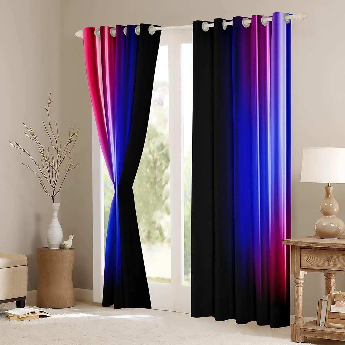 Loussiesd Geometric Abstract Ombre Window Curtains for Bedroom Living Room Kids Teens Red Blue And Black Striped Curtains Decor Modern Fashion Window Drapes Treatments W66*L72 - Image 4