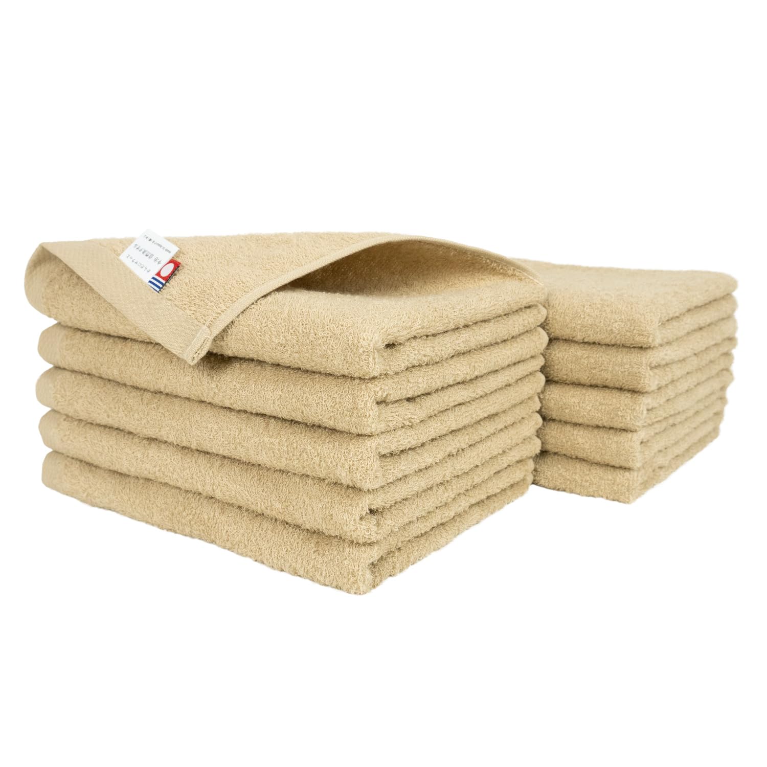 [oruta] Imabari Face Towel, Certified Natural, Imabari Towel Set, Made in Japan, Thin, Water Absorbent, Quick Drying, Room Drying, 100% Cotton (Set of 10, Beige) : Home & Kitchen