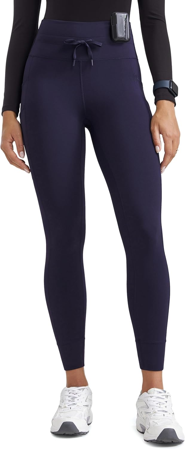 Womens High Waisted Scrub Leggings 25″ – 5 Pockets Drawstring Yoga Scrub Pants Medical Bottoms Stretch Soft