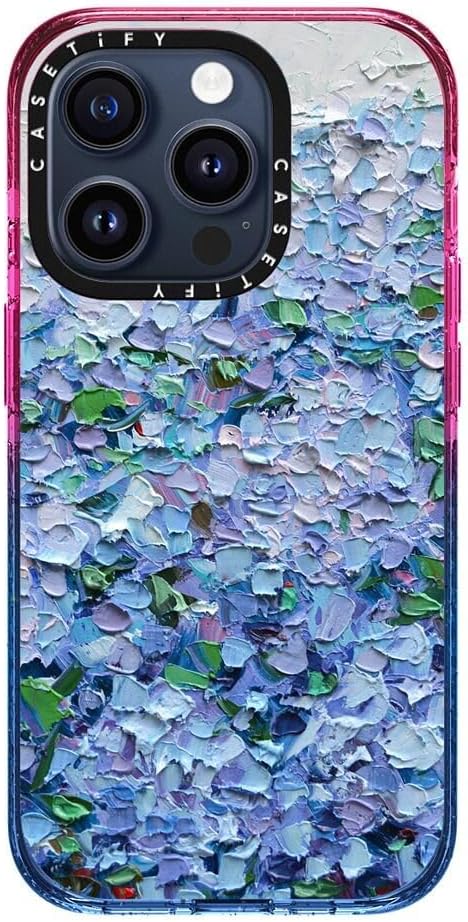 CASETiFY Impact Case for iPhone 15 Pro [4X Military Grade Drop Tested / 8.2ft Drop Protection/Compatible with Magsafe] - Paint Prints - Nantucket Blue Hydrangeas - Cotton Candy