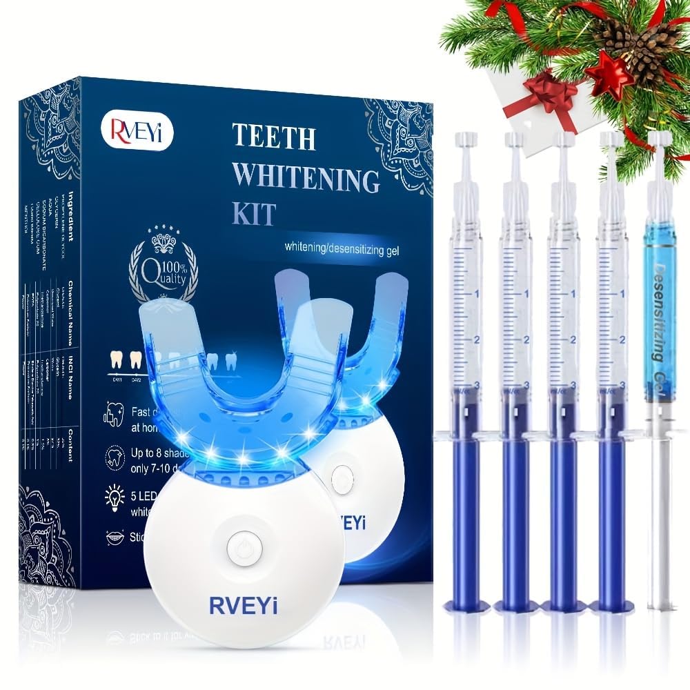 RVEYI Teeth Whitening Kit - LED Light Timer, Pro Professional for Sensitive Teeth 35% Carbamide Peroxide,4 * 3ml Gel Syringes, 1* Remineralization Gel