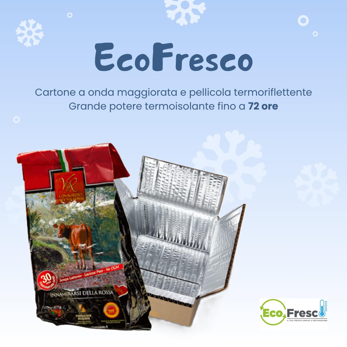 Consorzio Vacche Rosse - Parmesano Reggiano DOP Vacas rojas 30 meses - Envase Ecofresco termoaislante con Ice Pack System - 1 kg