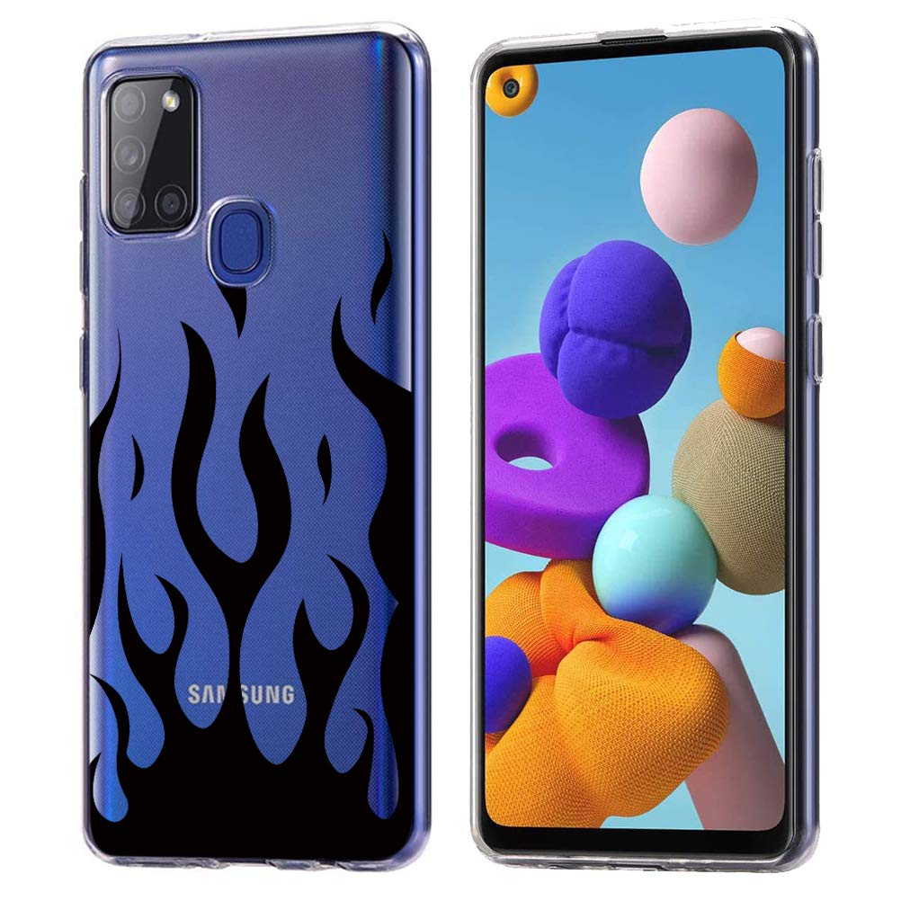ZhuoFan Samsung Galaxy A21s Case, Phone Case Transparent Clear with Pattern [Ultra Slim] Shockproof Soft Gel TPU Silicone Bumper Skin Back Cover For Samsung A21s 6.5 inch (Fire)