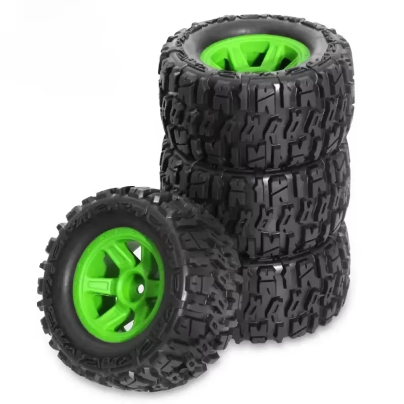 Ruota Pneumatici Monster Per Traxxas Per E-Revo Per MJX 16207 16208 1/16 | Parti auto RC con pneumatici in gomma monster truck 90mm trazione stabile su piste sterrate ghiaiose(Green)